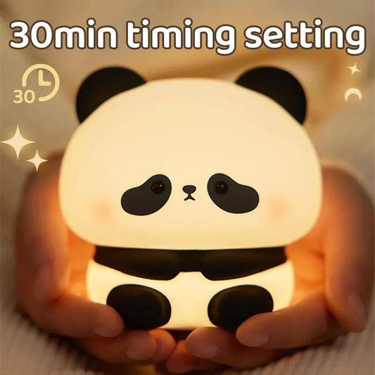 Panda LED Night Light Cute Silicone Night Light USB Rechargeable Touch Night Lamp Bedroom Timing Lamp Decoration Children's Gift SS69