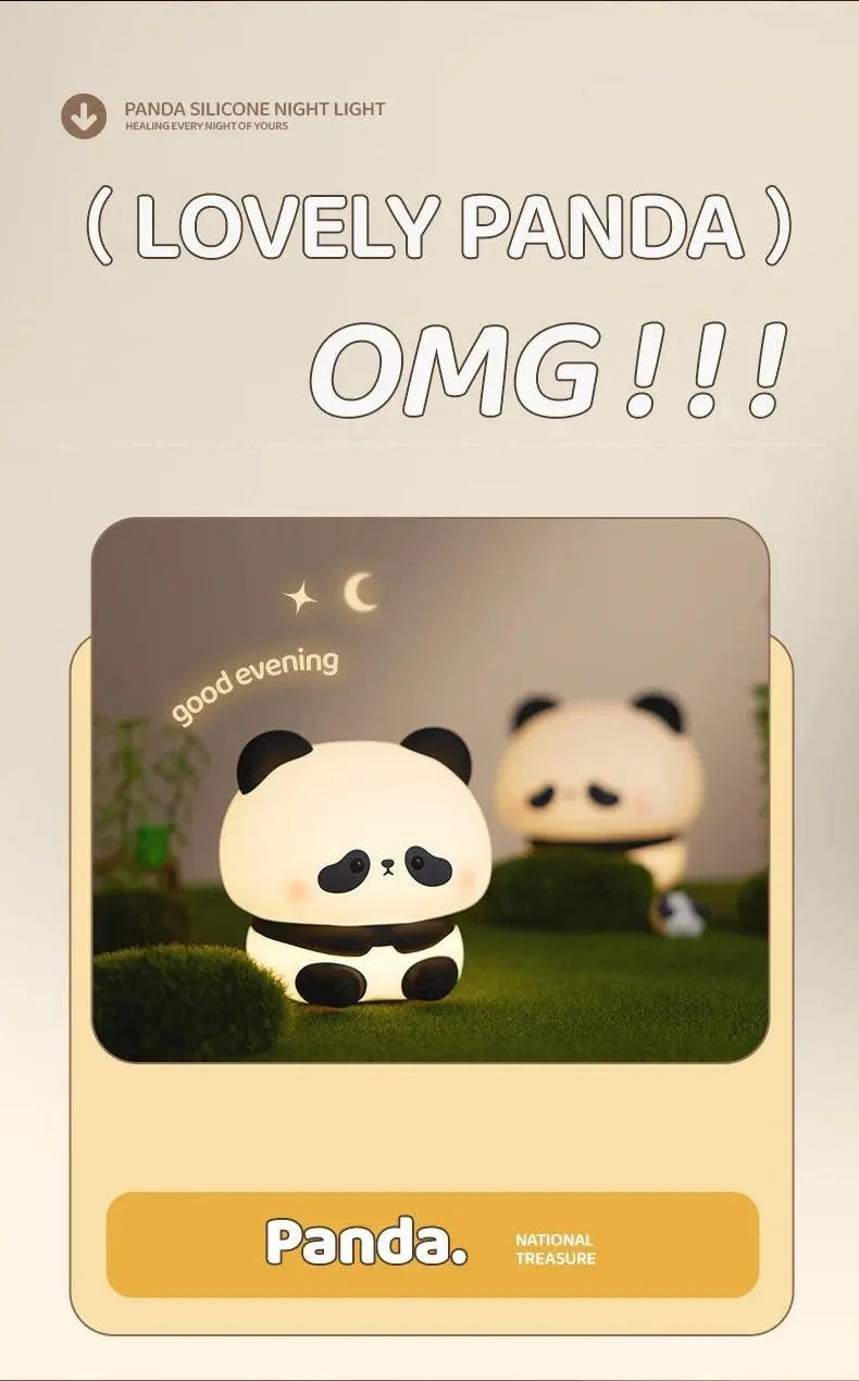 Panda LED Night Light Cute Silicone Night Light USB Rechargeable Touch Night Lamp Bedroom Timing Lamp Decoration Children's Gift SS69