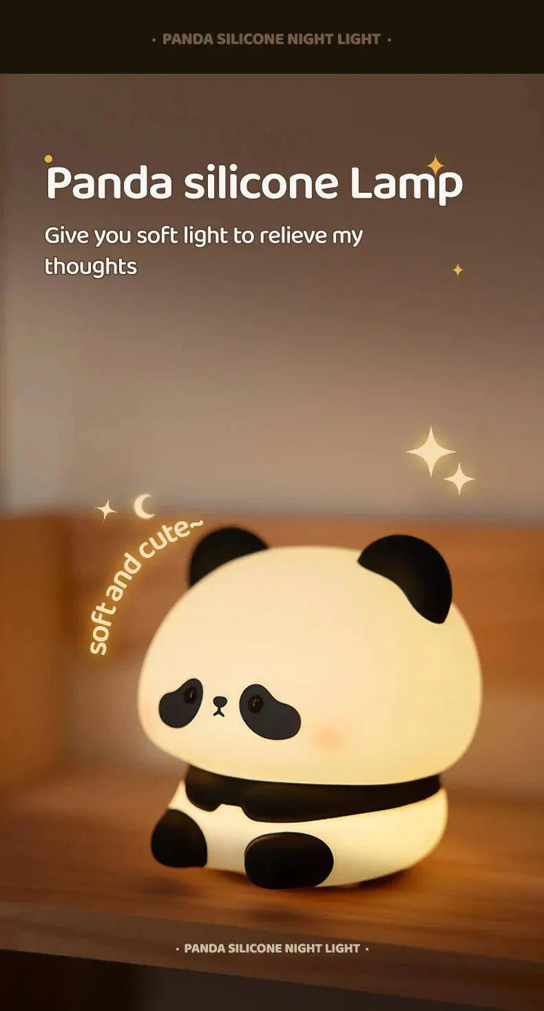 Panda LED Night Light Cute Silicone Night Light USB Rechargeable Touch Night Lamp Bedroom Timing Lamp Decoration Children's Gift SS69