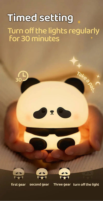 Panda LED Night Light Cute Silicone Night Light USB Rechargeable Touch Night Lamp Bedroom Timing Lamp Decoration Children's Gift SS69