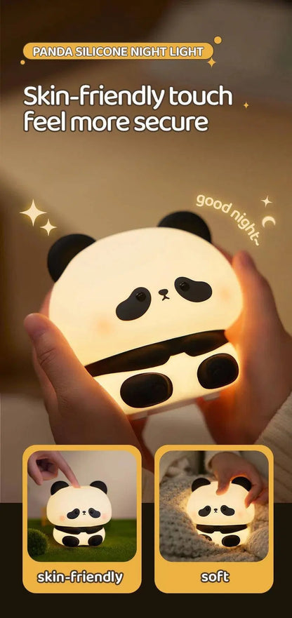 Panda LED Night Light Cute Silicone Night Light USB Rechargeable Touch Night Lamp Bedroom Timing Lamp Decoration Children's Gift SS69
