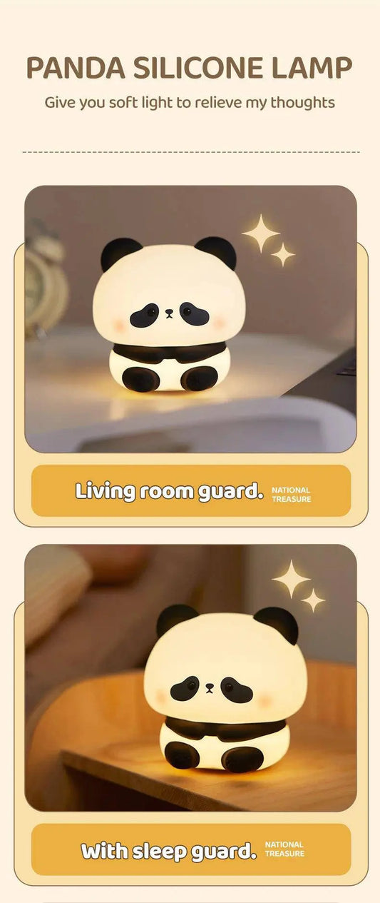 Panda LED Night Light Cute Silicone Night Light USB Rechargeable Touch Night Lamp Bedroom Timing Lamp Decoration Children's Gift SS69