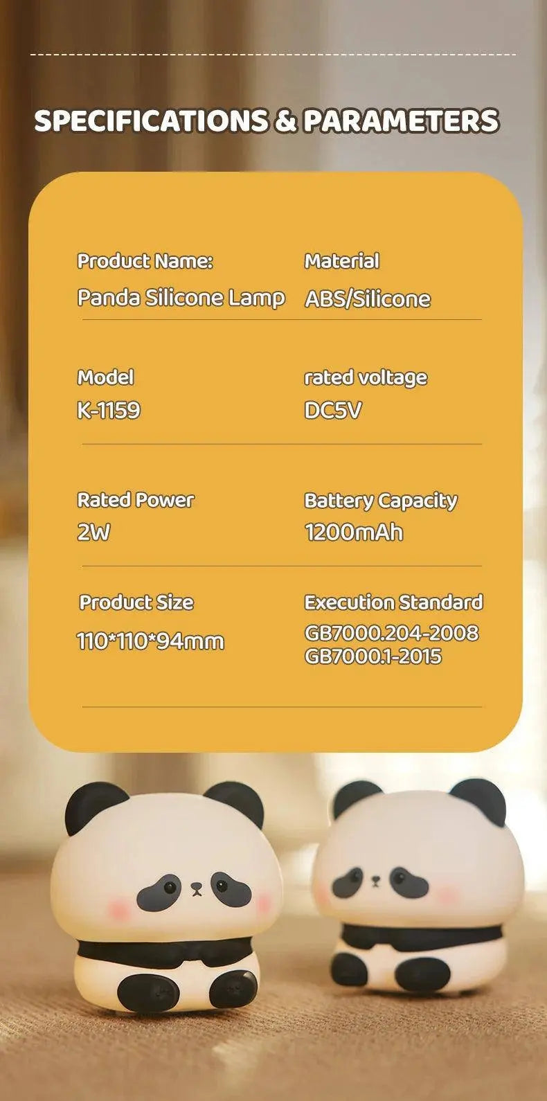 Panda LED Night Light Cute Silicone Night Light USB Rechargeable Touch Night Lamp Bedroom Timing Lamp Decoration Children's Gift SS69