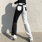 Patchwork Jeans per Le Donne a Vita Alta Stretch Cutoff Distressed Gamba Dritta Denim Jeans Pantaloni Anni '90 Vintage E-Girl Style Y2K Pantaloni Svasati - SS69