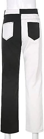 Patchwork Jeans per Le Donne a Vita Alta Stretch Cutoff Distressed Gamba Dritta Denim Jeans Pantaloni Anni '90 Vintage E-Girl Style Y2K Pantaloni Svasati - SS69