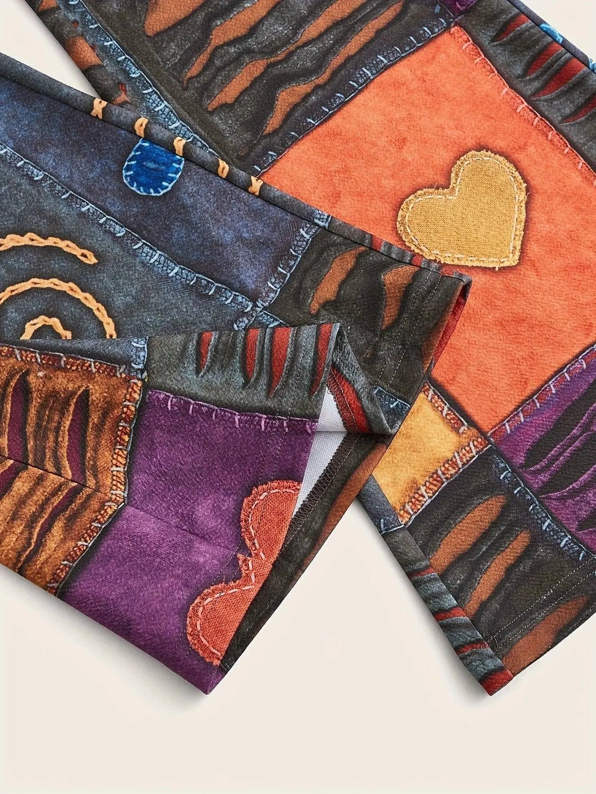 Patchwork Print Flare Leg Pants, Vintage High Waist Slim Pants For Spring & Fall, Women's Clothing SS69