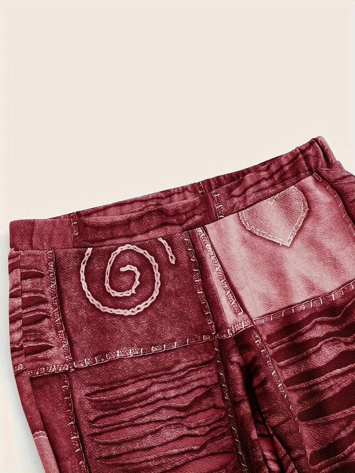 Patchwork Print Flare Leg Pants, Vintage High Waist Slim Pants For Spring & Fall, Women's Clothing SS69