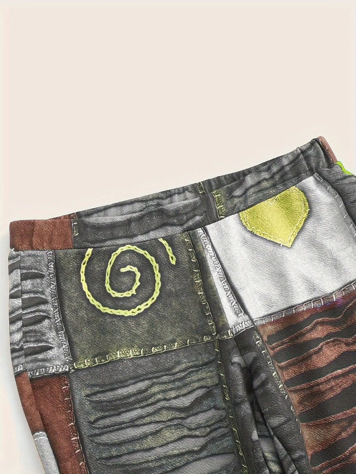 Patchwork Print Flare Leg Pants, Vintage High Waist Slim Pants For Spring & Fall, Women's Clothing SS69