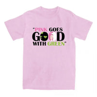 Pink Goes Good with Green T-shirt Fantasy Movies Wicked Printing Tshirts Cotton High Quality O-neck Tee-shirt for Women Unisex SS69
