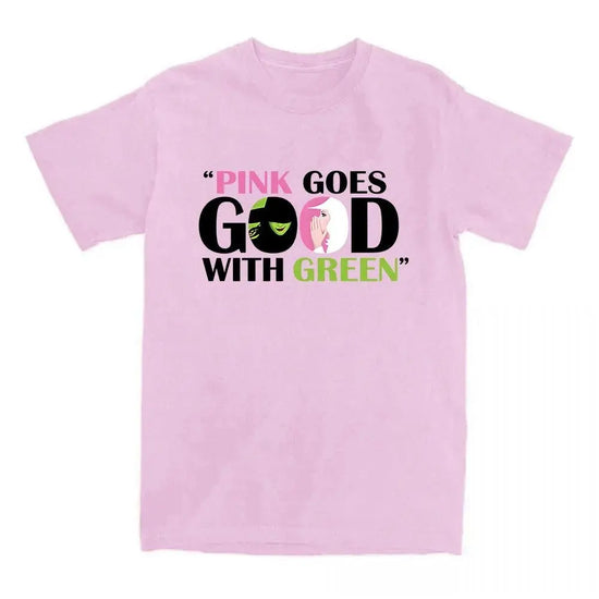 Pink Goes Good with Green T-shirt Fantasy Movies Wicked Printing Tshirts Cotton High Quality O-neck Tee-shirt for Women Unisex SS69 12.69 pink / XS