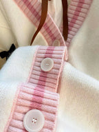Pink Sweet Women Cardigan Korean Bow Knitted Long Sleeve Female Sweater Jk Preppy Style New Kawaii V Neck Ladies Casual Coats SS69