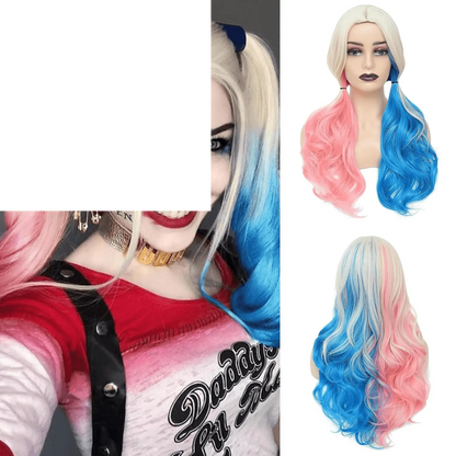 Pink and Blue Long Curly Wigs for Cosplay, Halloween, Party Show, Daily Use - Suicide Squad Harley Quinn - SS69
