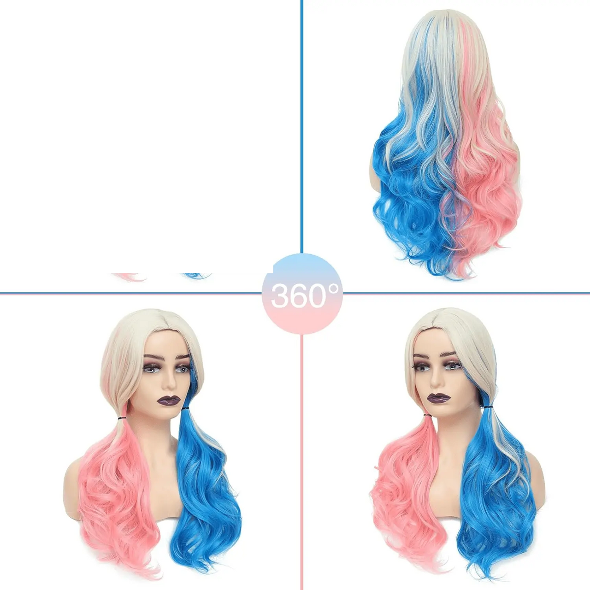 Pink and Blue Long Curly Wigs for Cosplay, Halloween, Party Show, Daily Use - Suicide Squad Harley Quinn - SS69