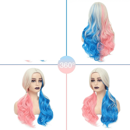 Pink and Blue Long Curly Wigs for Cosplay, Halloween, Party Show, Daily Use - Suicide Squad Harley Quinn - SS69