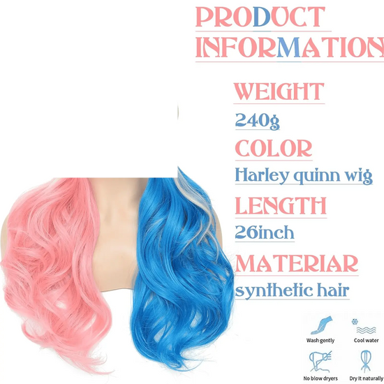 Pink and Blue Long Curly Wigs for Cosplay, Halloween, Party Show, Daily Use - Suicide Squad Harley Quinn - SS69