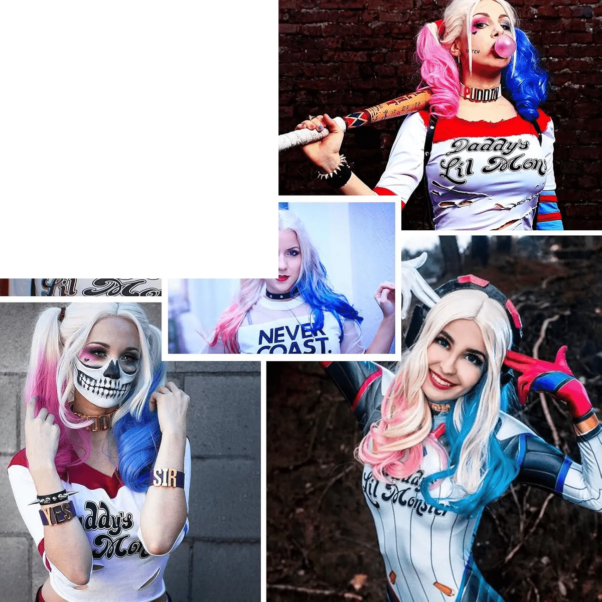 Pink and Blue Long Curly Wigs for Cosplay, Halloween, Party Show, Daily Use - Suicide Squad Harley Quinn - SS69