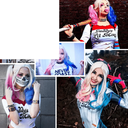 Pink and Blue Long Curly Wigs for Cosplay, Halloween, Party Show, Daily Use - Suicide Squad Harley Quinn - SS69