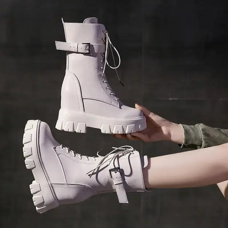 Platform Very High Heel Mid Calf Black White Shoes For Woman Women's Boots Footwear Half New Rock With Stylish Y2k Gothic - SS69