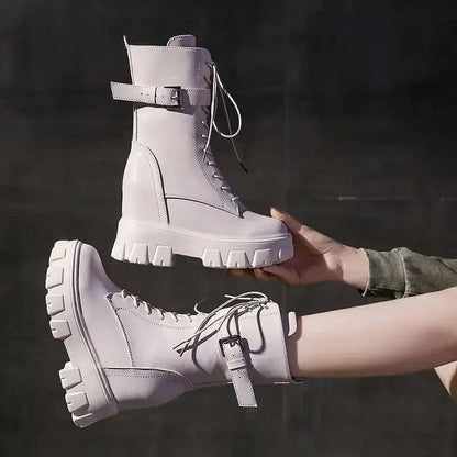 Platform Very High Heel Mid Calf Black White Shoes For Woman Women's Boots Footwear Half New Rock With Stylish Y2k Gothic - SS69