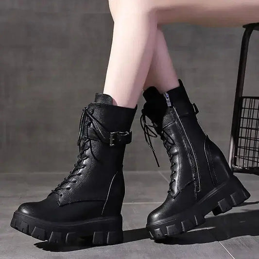 Platform Very High Heel Mid Calf Black White Shoes For Woman Women's Boots Footwear Half New Rock With Stylish Y2k Gothic - SS69