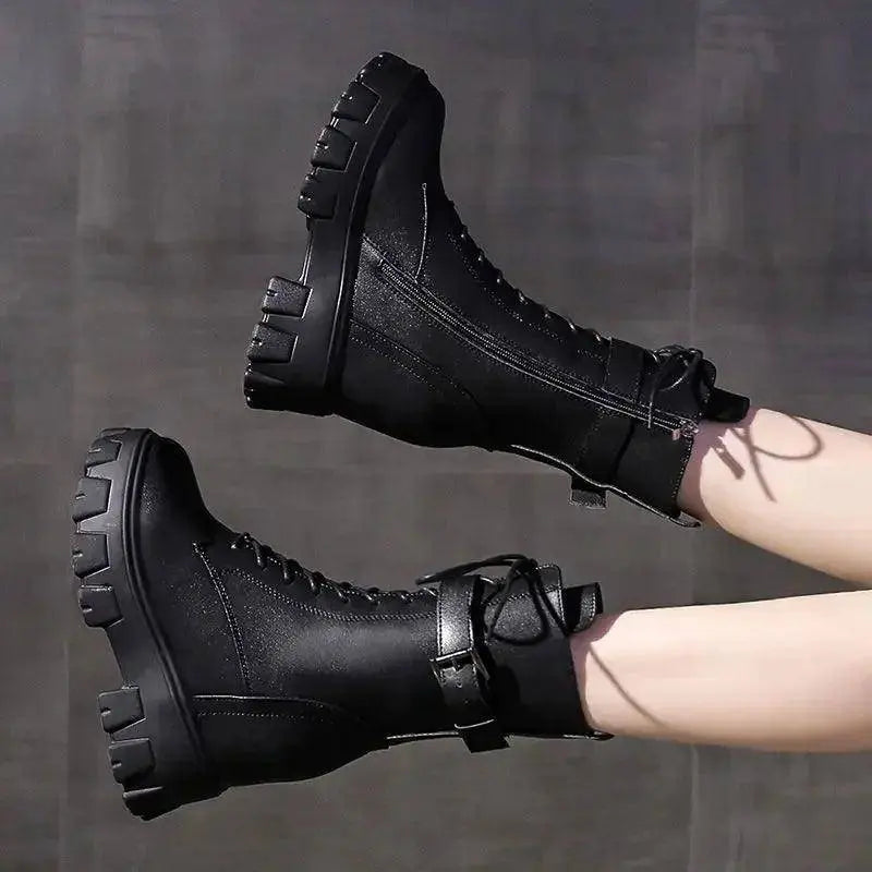 Platform Very High Heel Mid Calf Black White Shoes For Woman Women's Boots Footwear Half New Rock With Stylish Y2k Gothic - SS69