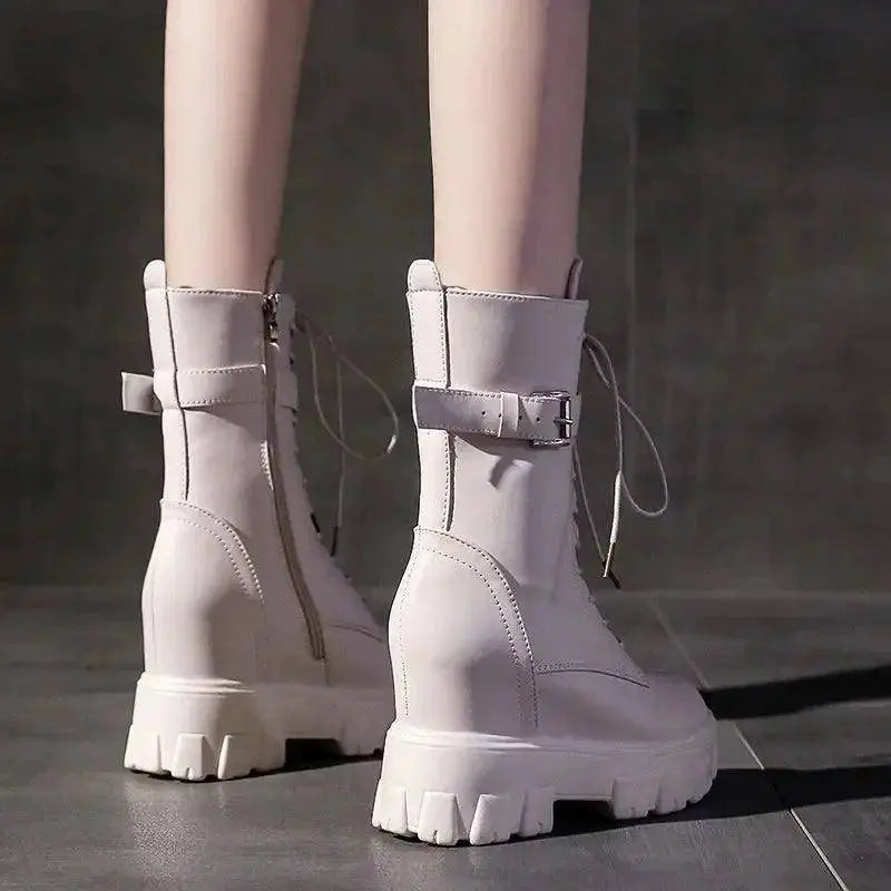 Platform Very High Heel Mid Calf Black White Shoes For Woman Women's Boots Footwear Half New Rock With Stylish Y2k Gothic - SS69