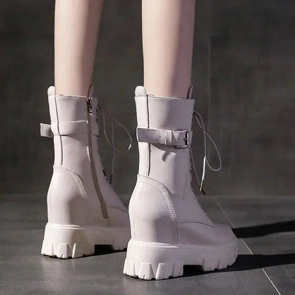 Platform Very High Heel Mid Calf Black White Shoes For Woman Women's Boots Footwear Half New Rock With Stylish Y2k Gothic - SS69