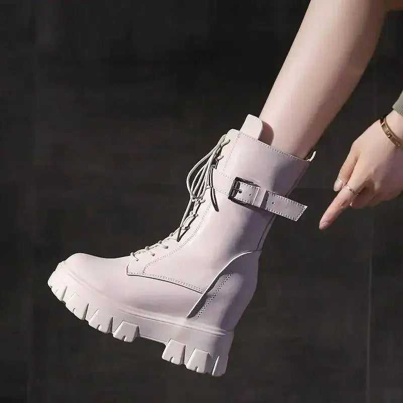 Platform Very High Heel Mid Calf Black White Shoes For Woman Women's Boots Footwear Half New Rock With Stylish Y2k Gothic - SS69