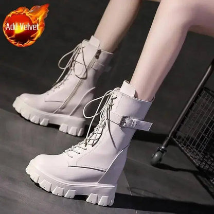 Platform Very High Heel Mid Calf Black White Shoes For Woman Women's Boots Footwear Half New Rock With Stylish Y2k Gothic - SS69