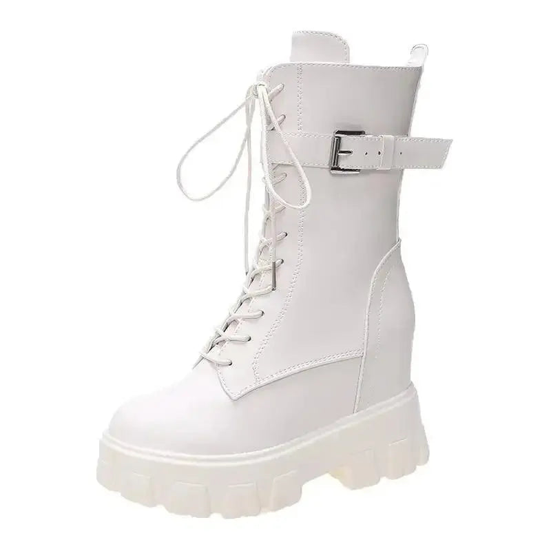 Platform Very High Heel Mid Calf Black White Shoes For Woman Women's Boots Footwear Half New Rock With Stylish Y2k Gothic - SS69