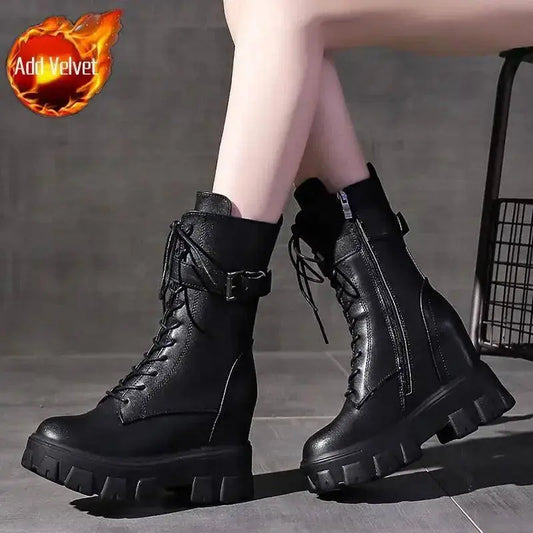 Platform Very High Heel Mid Calf Black White Shoes For Woman Women's Boots Footwear Half New Rock With Stylish Y2k Gothic - SS69