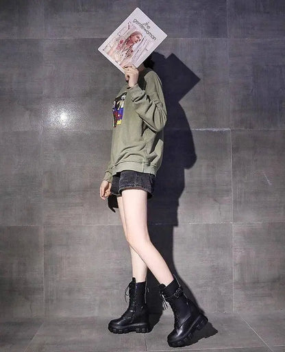 Platform Very High Heel Mid Calf Black White Shoes For Woman Women's Boots Footwear Half New Rock With Stylish Y2k Gothic - SS69