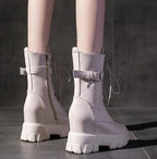Platform Very High Heel Mid Calf Black White Shoes For Woman Women's Boots Footwear Half New Rock With Stylish Y2k Gothic - SS69