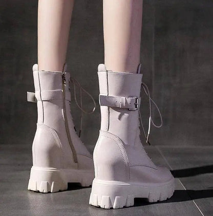 Platform Very High Heel Mid Calf Black White Shoes For Woman Women's Boots Footwear Half New Rock With Stylish Y2k Gothic - SS69