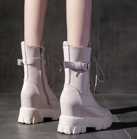 Platform Very High Heel Mid Calf Black White Shoes For Woman Women's Boots Footwear Half New Rock With Stylish Y2k Gothic - SS69