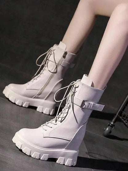 Platform Very High Heel Mid Calf Black White Shoes For Woman Women's Boots Footwear Half New Rock With Stylish Y2k Gothic - SS69