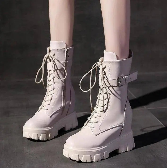 Platform Very High Heel Mid Calf Black White Shoes For Woman Women's Boots Footwear Half New Rock With Stylish Y2k Gothic - SS69
