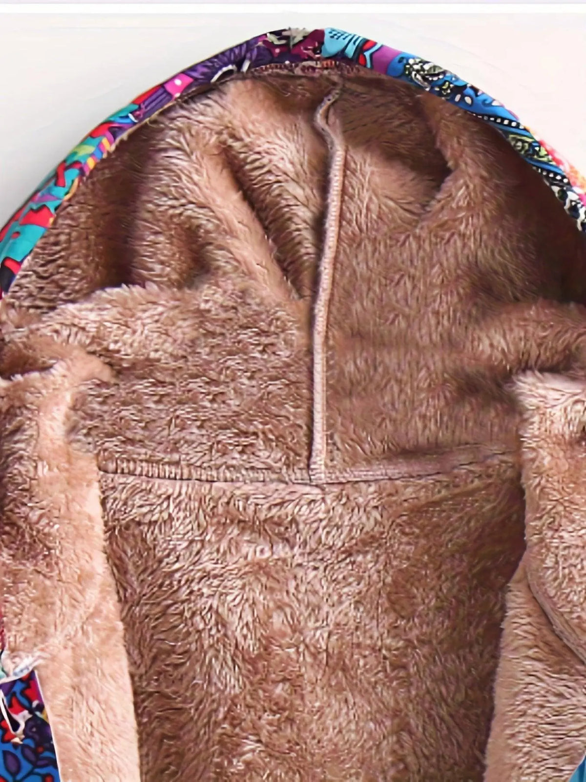 Plus Size Boho Coat, Women's Plus Patchwork Print Liner Fleece Long Sleeve Button Up Hooded Tunic Coat With Pockets SS69