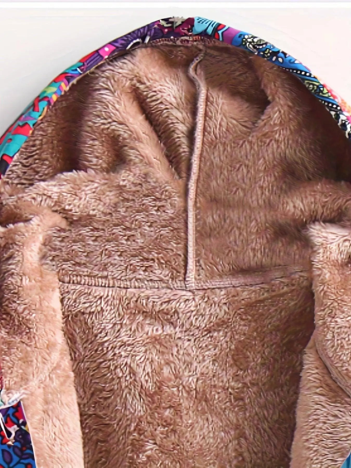 Plus Size Boho Coat, Women's Plus Patchwork Print Liner Fleece Long Sleeve Button Up Hooded Tunic Coat With Pockets SS69