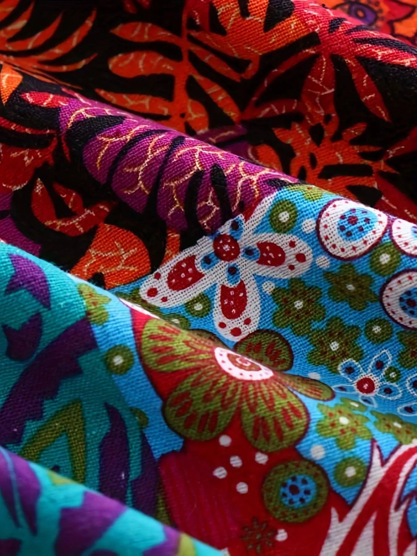 Plus Size Boho Coat, Women's Plus Patchwork Print Liner Fleece Long Sleeve Button Up Hooded Tunic Coat With Pockets SS69