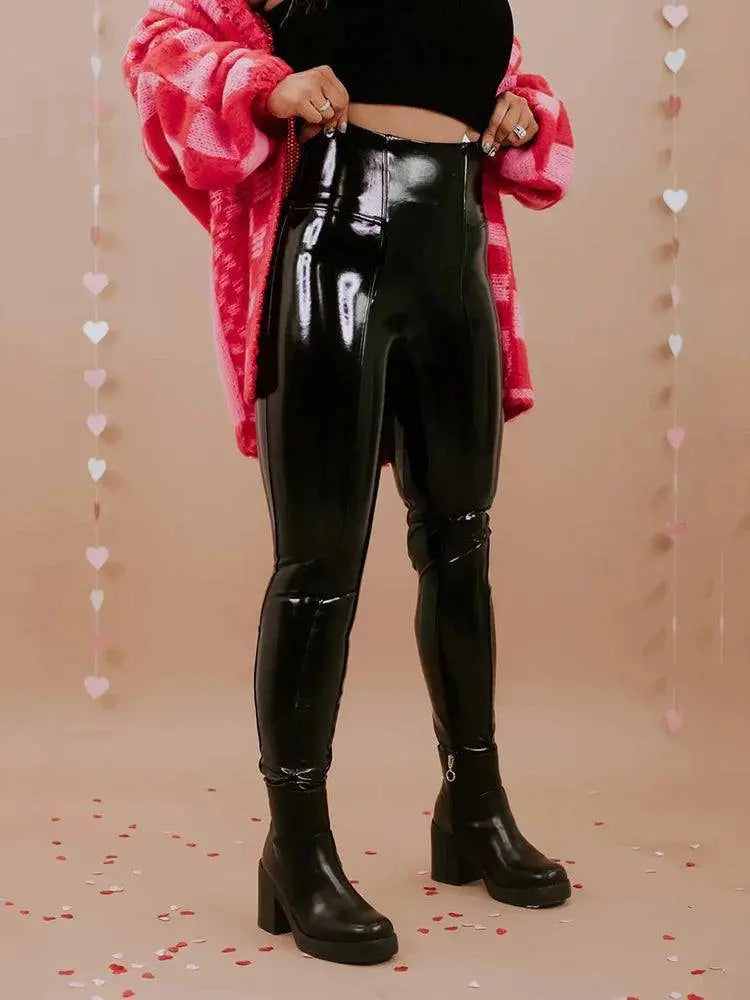 Plus Size Faux Latex Pants Women Gothic Shiny Patent Leather Trousers 9XLStretch Splicing Pencil Pants 8XL Clubwear Custom 7XL SS69