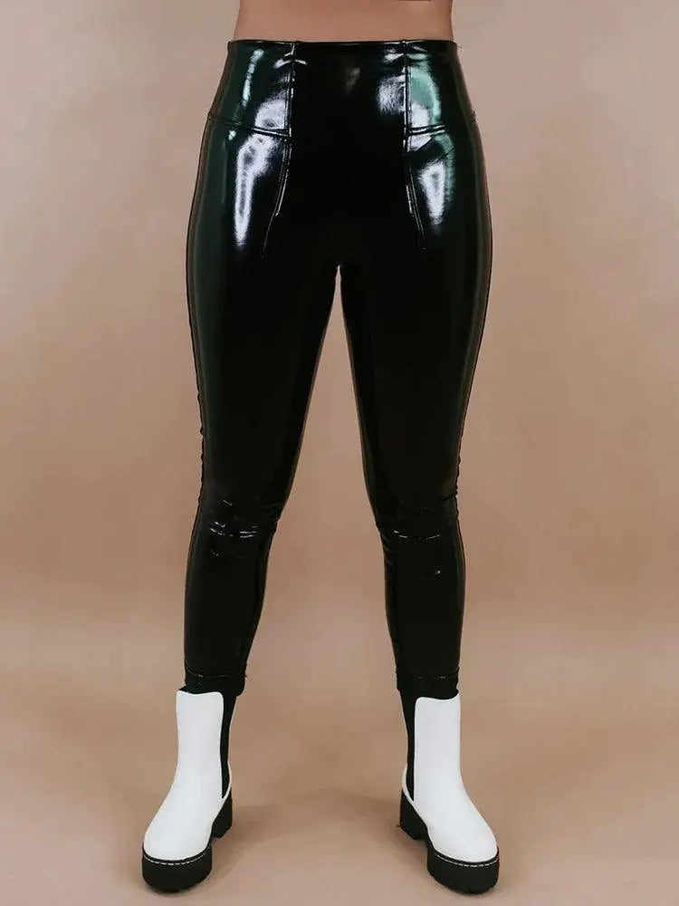Plus Size Faux Latex Pants Women Gothic Shiny Patent Leather Trousers 9XLStretch Splicing Pencil Pants 8XL Clubwear Custom 7XL SS69