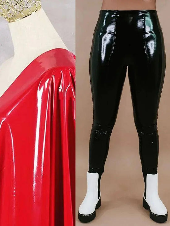 Plus Size Faux Latex Pants Women Gothic Shiny Patent Leather Trousers 9XLStretch Splicing Pencil Pants 8XL Clubwear Custom 7XL SS69 50.69 Red / XL
