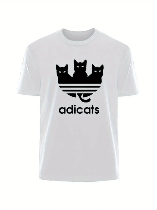 Plus Size Men's Cotton T-Shirt - Cute Three Cats Print, Breathable & Comfortable Casual Tee for Summer Outdoor Streetwear - SS69