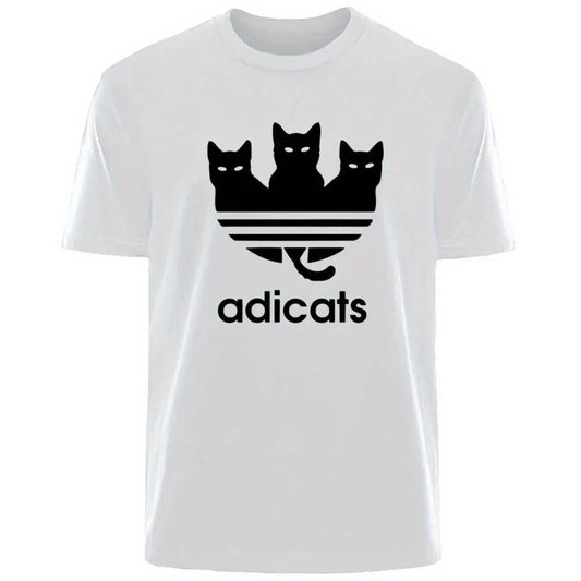 Plus Size Men's Cotton T-Shirt - Cute Three Cats Print, Breathable & Comfortable Casual Tee for Summer Outdoor Streetwear - SS69