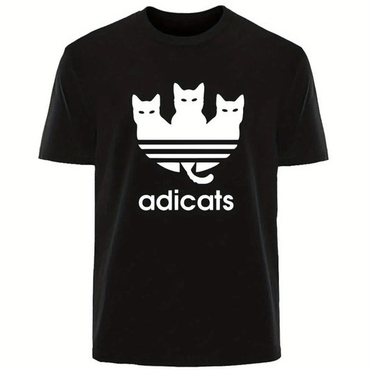 Plus Size Men's Cotton T-Shirt - Cute Three Cats Print, Breathable & Comfortable Casual Tee for Summer Outdoor Streetwear - SS69