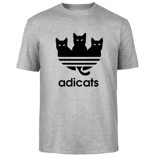 Plus Size Men's Cotton T-Shirt - Cute Three Cats Print, Breathable & Comfortable Casual Tee for Summer Outdoor Streetwear - SS69
