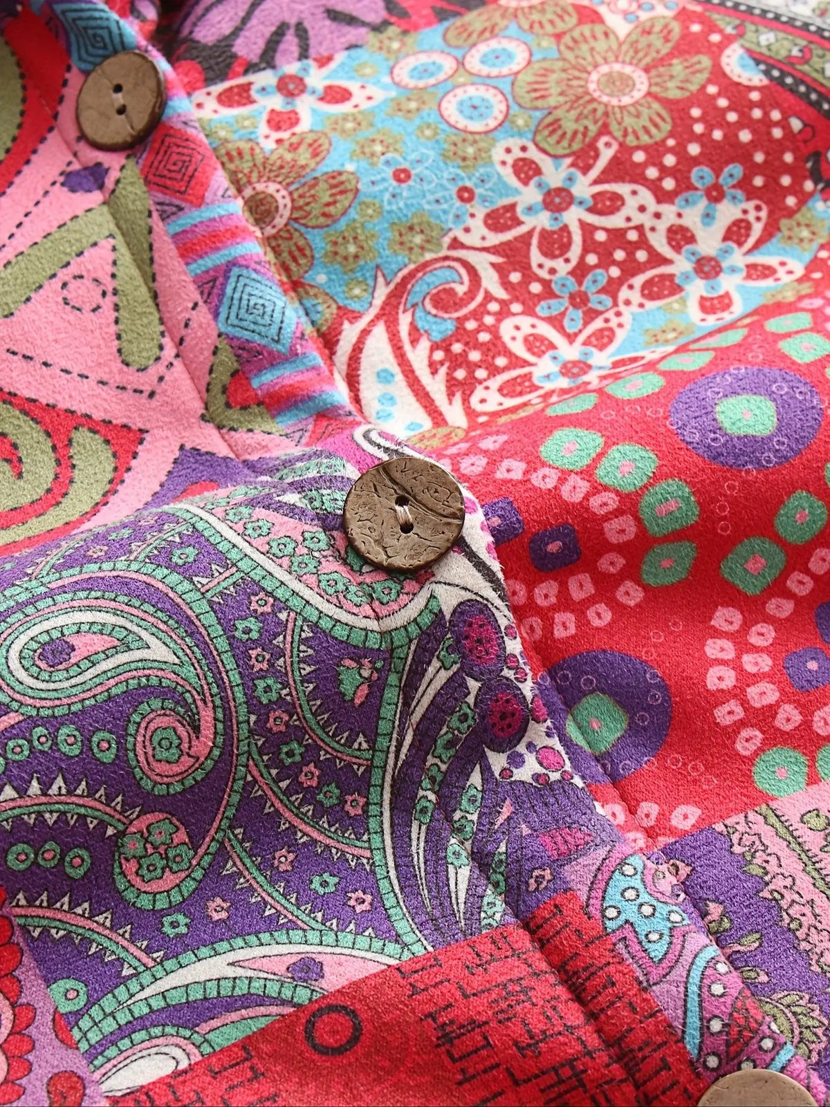 Plus Size Patchwork Print Hooded Coat, Casual Button Front Long Sleeve Warm Outerwear For Fall & Winter, Women's Plus Size Clothing - SS69