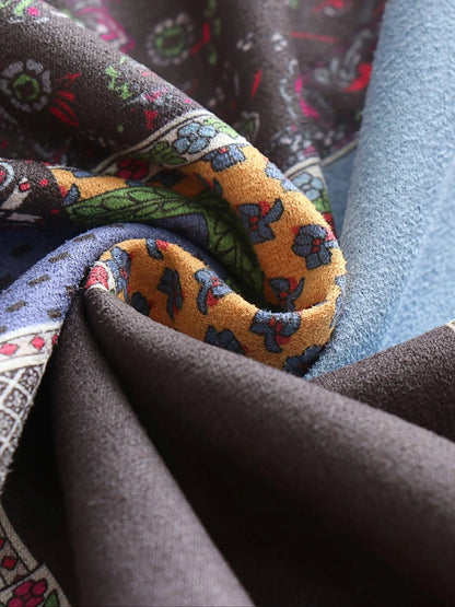 Plus Size Patchwork Print Hooded Coat, Casual Button Front Long Sleeve Warm Outerwear For Fall & Winter, Women's Plus Size Clothing SS69