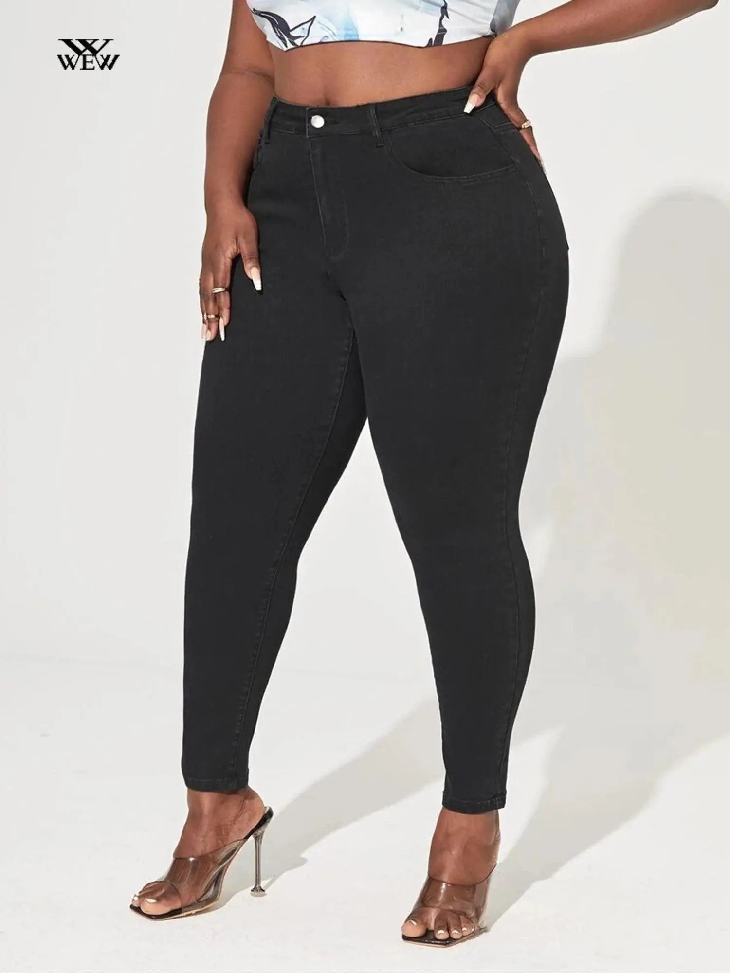 Plus Size Skinny High Waist Jeans for Women Legging Stretch Denim Women Jeans Curvy Pencil Black Color Mom Jeans Fitting Pants SS69